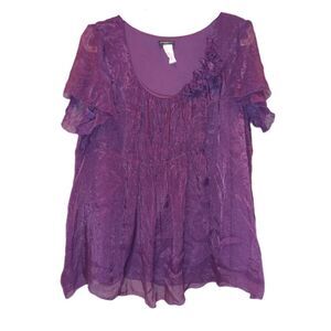 Perseption Woman Purple Gauzy Layered Blouse Size 1X Fairy Layered Look Career
